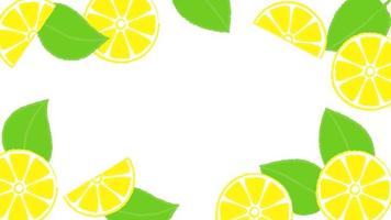 Decorative Vector Frame of Juicy Fresh Lemon Slices and Leaves