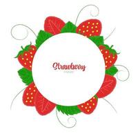 Decorative Vector Frame of Juicy Fresh Strawberries and Leaves