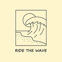 Ride The Wave. A Wave On The Sea. Hand Drawn Outline Vector Illustration.