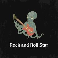 Octopus With A Guitar, Vintage, Grunge Texture. Hand Drawn Flat Vector Illustration. Vector Print For Tshirt Graphics And Other Uses.