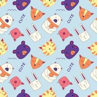 Seamless Pattern With Cute Animal Faces In Doodle Style. Childrens Print For Fabric, Notebooks, Wrapping Paper.