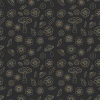 Seamless Pattern With Mushrooms And Flowers, Hippie Concept. Hand Drawn Flat Vector Illustration.