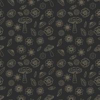 Seamless Pattern With Mushrooms And Flowers, Hippie Concept. Hand Drawn Flat Vector Illustration.