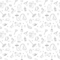 Seamless Pattern With Doodle Style Cleaning Elements. vector