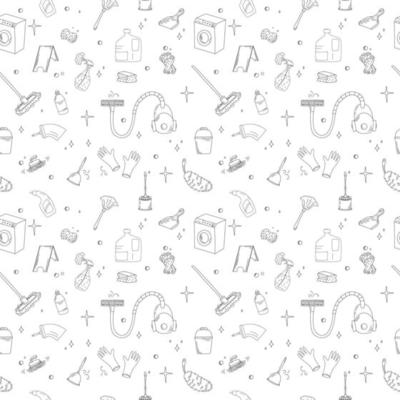 Seamless Pattern With Doodle Style Cleaning Elements.