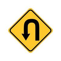 Left U-turn ahead traffic sign road on yellow background. vector