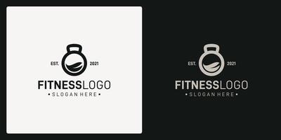 barbell logo shape and leaf logo. vector premium.