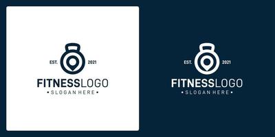 barbell logo shape and mark location logo. vector premium.