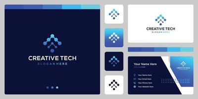 logo arrow mark with tech style and gradient color. business card.