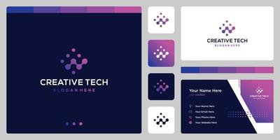 logotipo analítico con estilo tecnológico y color degradado. tarjeta de visita. vector