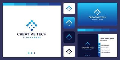 logo arrow mark with tech style and gradient color. business card.