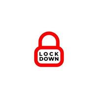 Lockdown sign illustration isolated on white background. Red padlock shape icon. Warning logo concept. Protection design element. Lock logo template vector