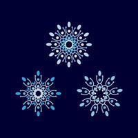 Abstract floral element design. Set of blue monochrome geometric snowflake flower icon. Vector illustration eps 10