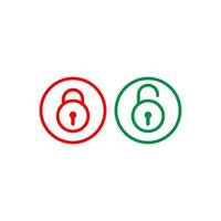 Lock Unlock Outline icon symbol. Security design element. Padlock vector illustration. Protection symbol isolated on white background. Red and Green Color