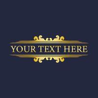 Decorative gold title frame isolated on navy blue color background. Classic floral ornament, Design Element vector