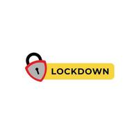 Lockdown sign illustration isolated on white background. Protection design element. Lock logo template. Red gray shield padlock icon with yellow label. Security logo concept. vector