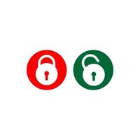 Lock Unlock flat icon vector illustration. Security design element. Padlock Protection symbol isolated on white background. Red and Green Color