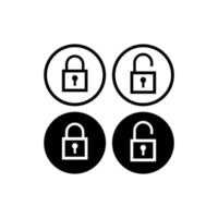 Minimal Lock Unlock button set. Outline Square Padlock icon vector illustration with round shape. Security design element. Protection symbol isolated on white background. Black Color