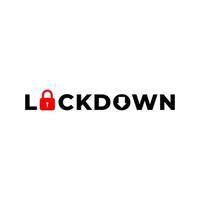 Lockdown sign illustration isolated on white background. Red padlock, down arrow shape icon. Warning logo concept. Protection design element. Lock logo template vector