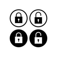Minimal Lock Unlock button set. Square Padlock icon vector illustration with round shape. Protection symbol isolated on white background. Security design element. Black Color
