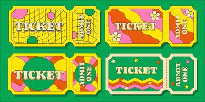 Set Colorful Entrance Tickets for One Person in a Retro Groove Style vector