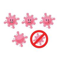 Pink funny cute virus bacteria microbe vector character mascot set include red no sign