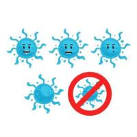 Blue virus bacteria microbe with tentacle vector character mascot set include red no sign