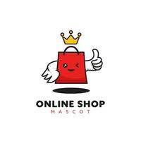 Shopping bag king mascot cartoon wear crown vector logo illustration. Fashion online shop store mascot concept