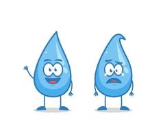 Happy greeting hello and sad expression water drop cartoon character vector illustration mascot for world water day