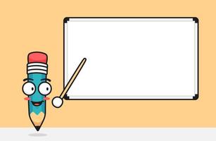 Pencil Character point the whiteboard with stick teaching presenting presentation illustration with text space template vector