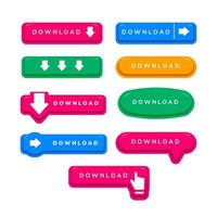 website download button collection set with download arrow and hand click action symbol vector