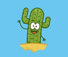 lindo cactus decir hola saludo amistoso con agitar la mano personaje de dibujos animados mascota vector ilustración