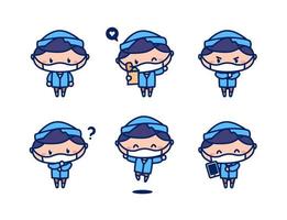 Young male people character mascot cute style wear face mask and beanie vector