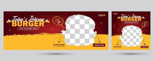 Delicious Burger Cover and Social Media Post Design Vector Template