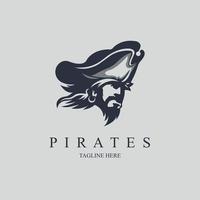 vector de plantilla de diseño vintage de logotipo de cabeza de piratas para marca o empresa y otros