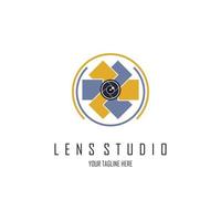 Camera photo lens studio logo design template for brand or company and other vector