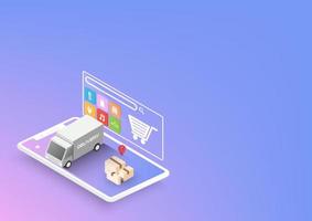 Shopping Online on smartphone Application Concept, isometric Vector illustration