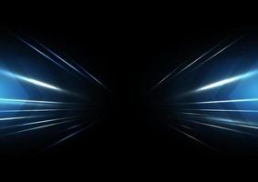 efecto de luz de velocidad azul abstracto en la ilustración de vector de fondo negro.