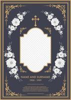 Funeral card templates with flowers paper cut vector