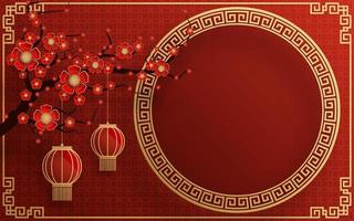 fondo de marco chino color rojo y dorado con elementos asiáticos. vector