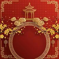 Chinese frame background red and gold color with asian elements. vector