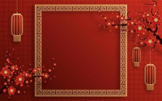 Chinese frame background red and gold color with asian elements. vector