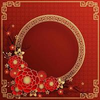 Chinese frame background red and gold color with asian elements. vector