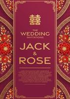 Chinese wedding traditional card with red and gold background vector