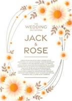 Wedding invitation card template with flowers paper cut vector