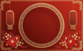 Chinese frame background red and gold color with asian elements. vector