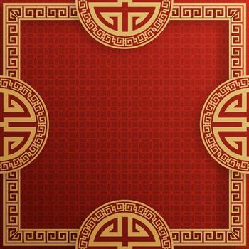 Chinese frame background red and gold color with asian elements. vector