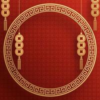 Chinese frame background red and gold color with asian elements. vector