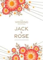 Wedding invitation card template with flowers paper cut vector