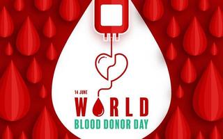 World Blood Donor Day, June 14th with blood bag transferring blood concept paper cut. vector